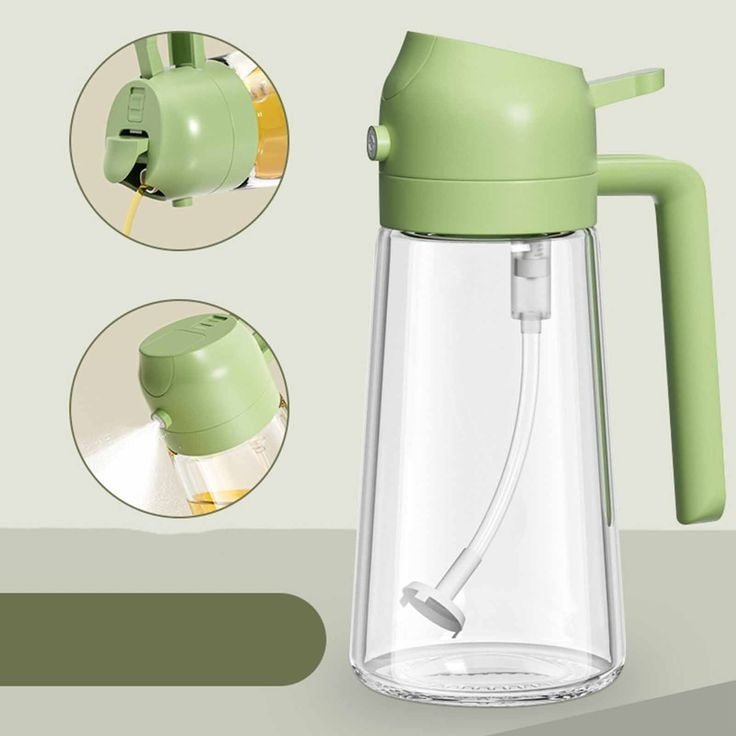 2-in-1 Oil Spray & Pour Bottle – 470ml Glass Design