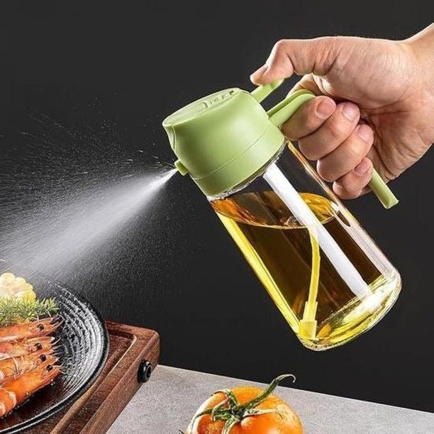 2-in-1 Oil Spray & Pour Bottle – 470ml Glass Design