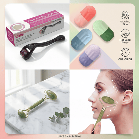 3-in-1 Facial Care Combo Pack – Marble Jade Roller, Ice Roller & Derma Roller Set
