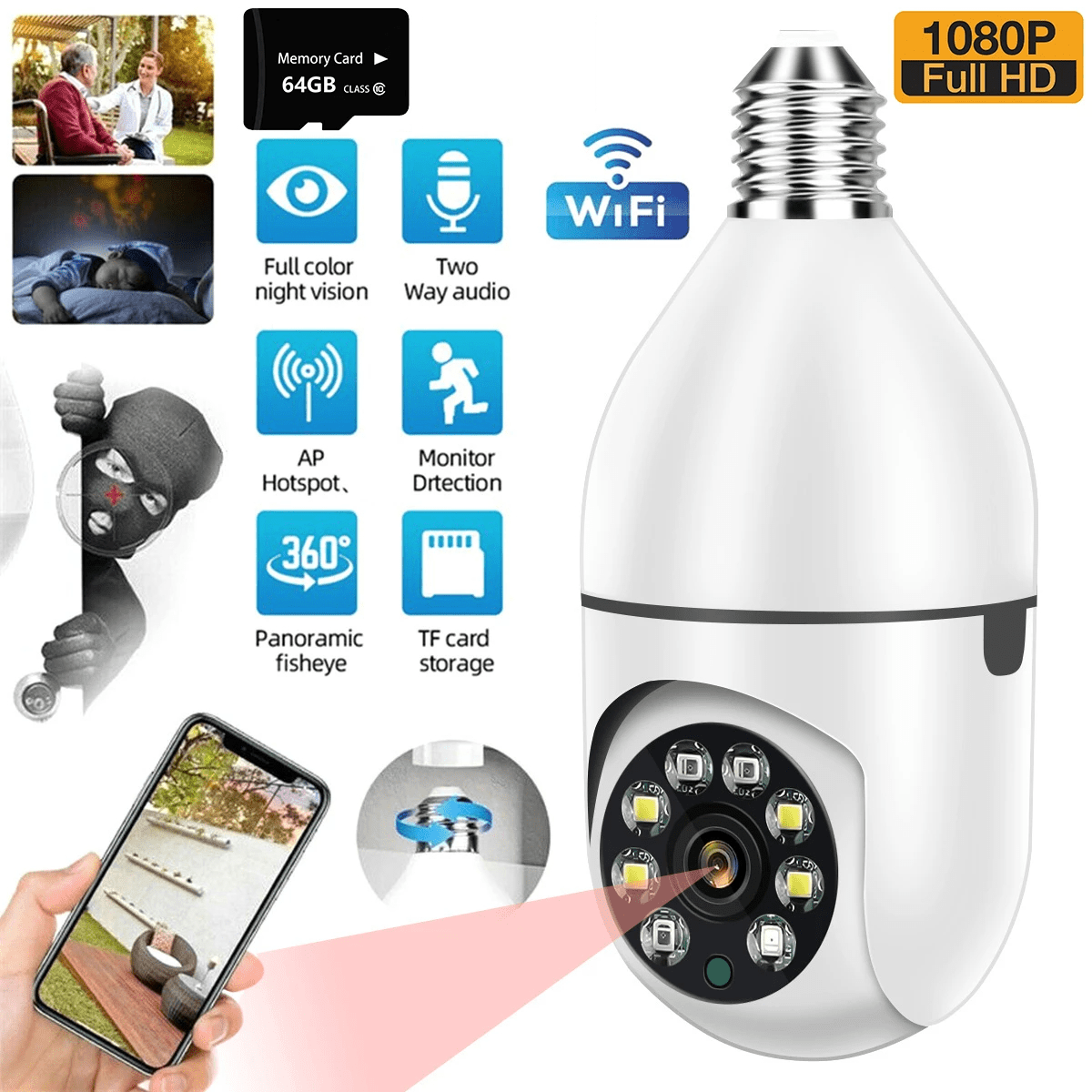 Smart Wireless Camera Bulb Shape CCTV Security Camera